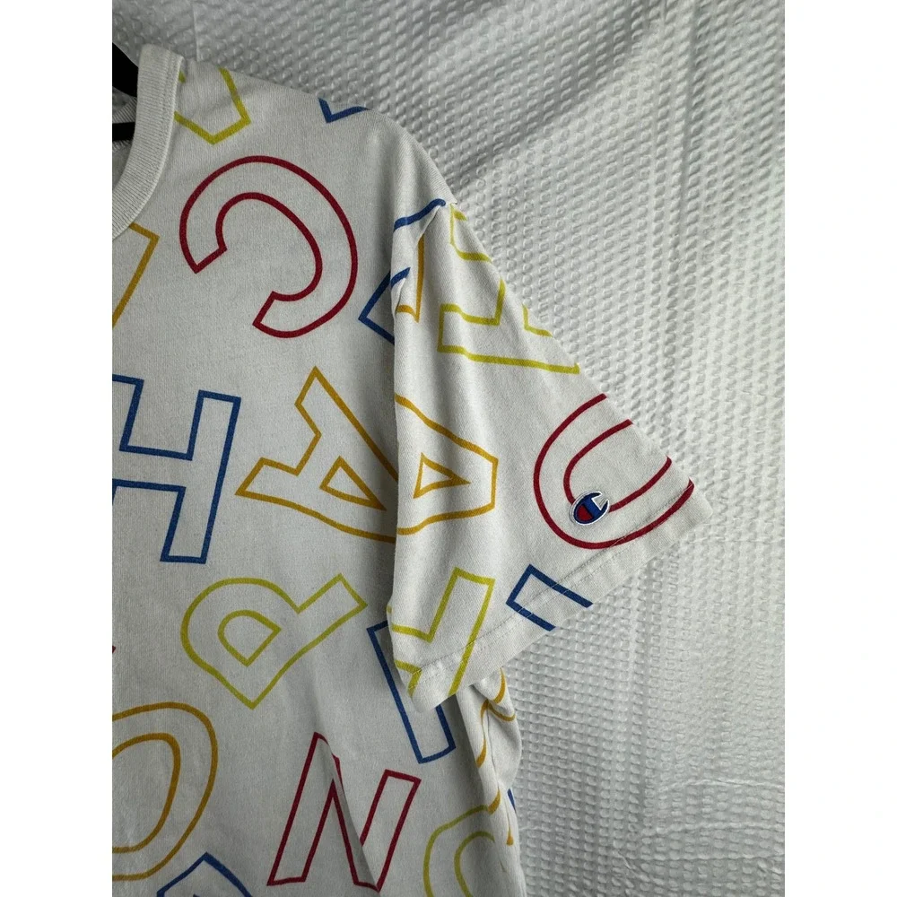 Vintage Champion All Over Block Logo Men's‎ T-Shirt Size XL Red Yellow Blue - Picture 5 of 5